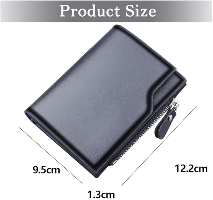 Men's Short Wallet, Men's Three-fold Multi-Card Wallet, Men's 13 Credit Card Pockets with Coin Zipper Pocket & ID Window Coin Wallet
